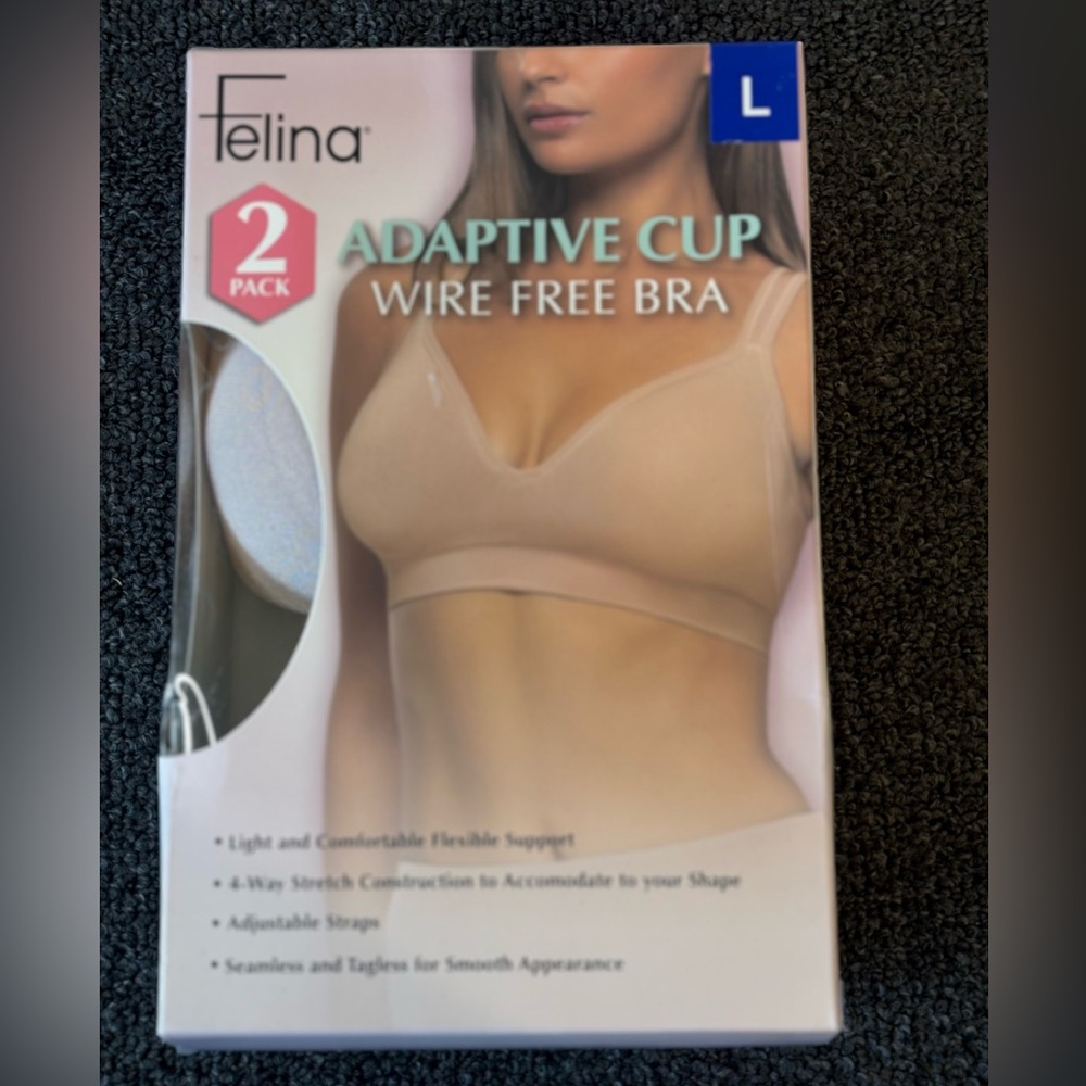Felina Wire-Free Bra with Adaptive Cup - 2 pack. Light Beige/Black
